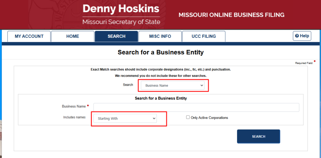 Missouri Business Entity Search